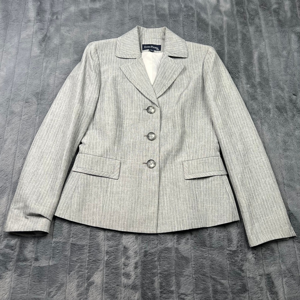 Evan-Picone Womens Grey Pinstripe 3-Button Blazer Suit Jacket Size 4 RN 54050